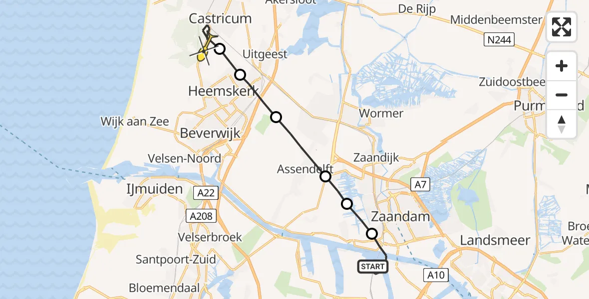 Routekaart van de vlucht: Lifeliner 1 naar Castricum