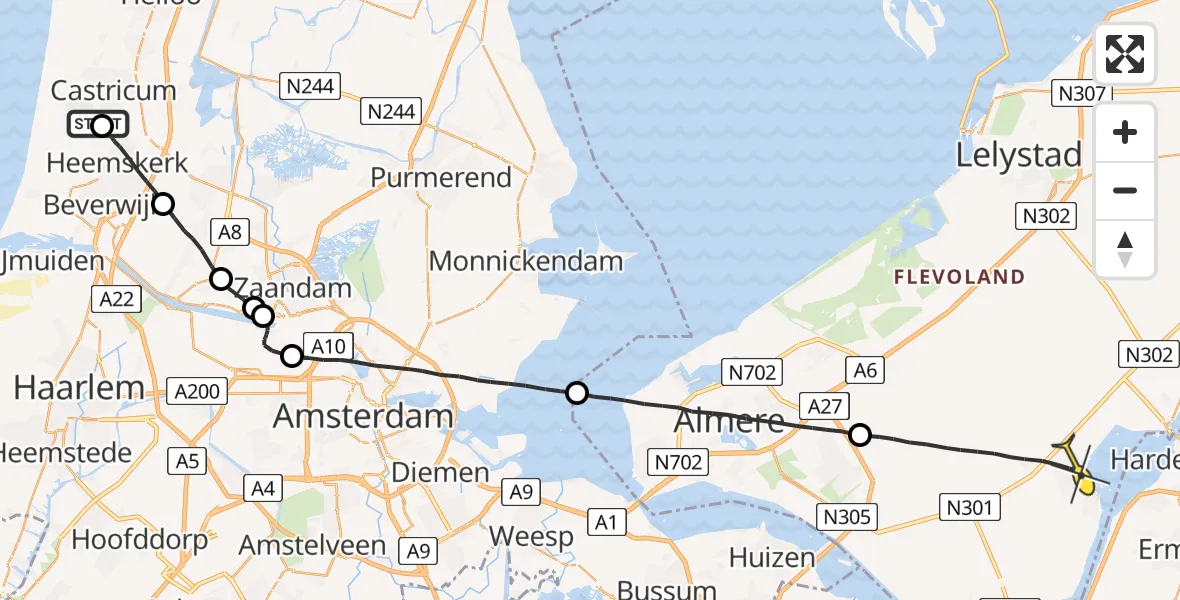 Routekaart van de vlucht: Lifeliner 1 naar Zeewolde