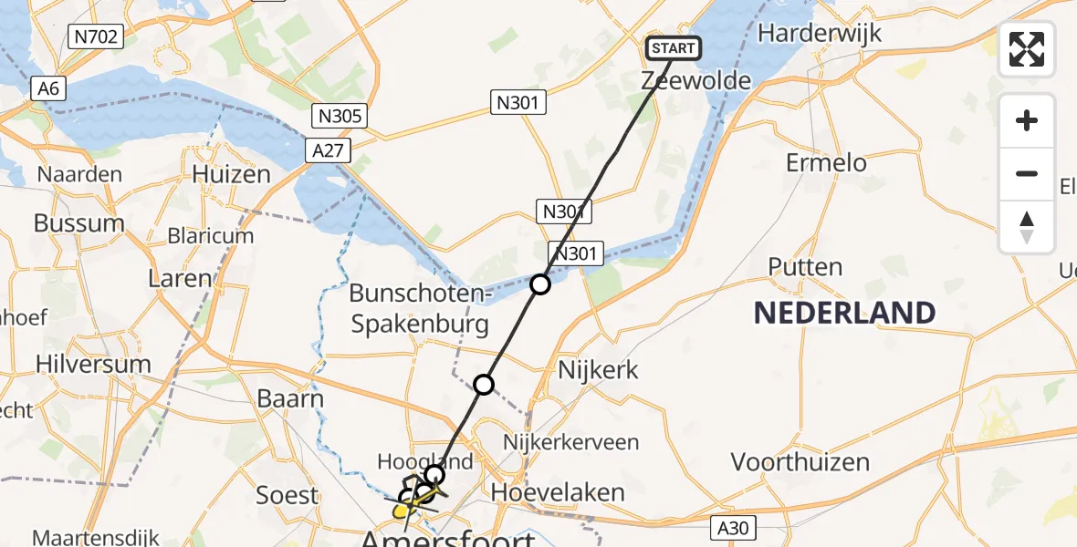 Routekaart van de vlucht: Lifeliner 1 naar Hoogland