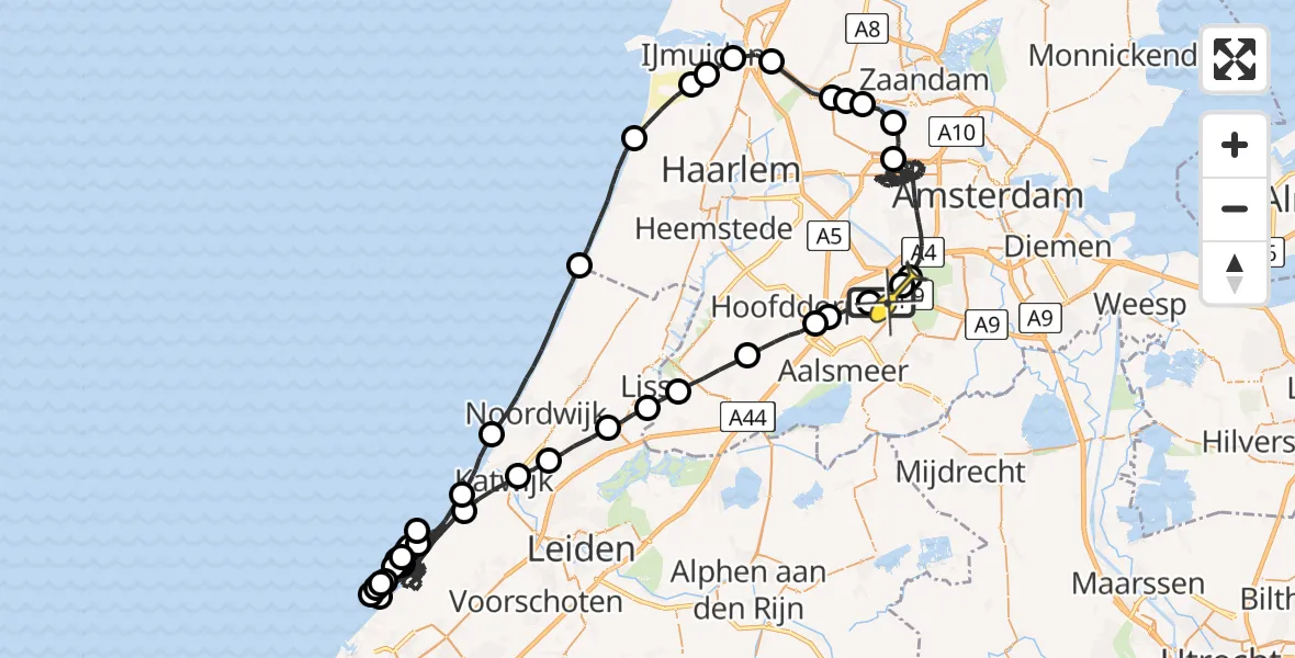 Routekaart van de vlucht: Politieheli naar Schiphol