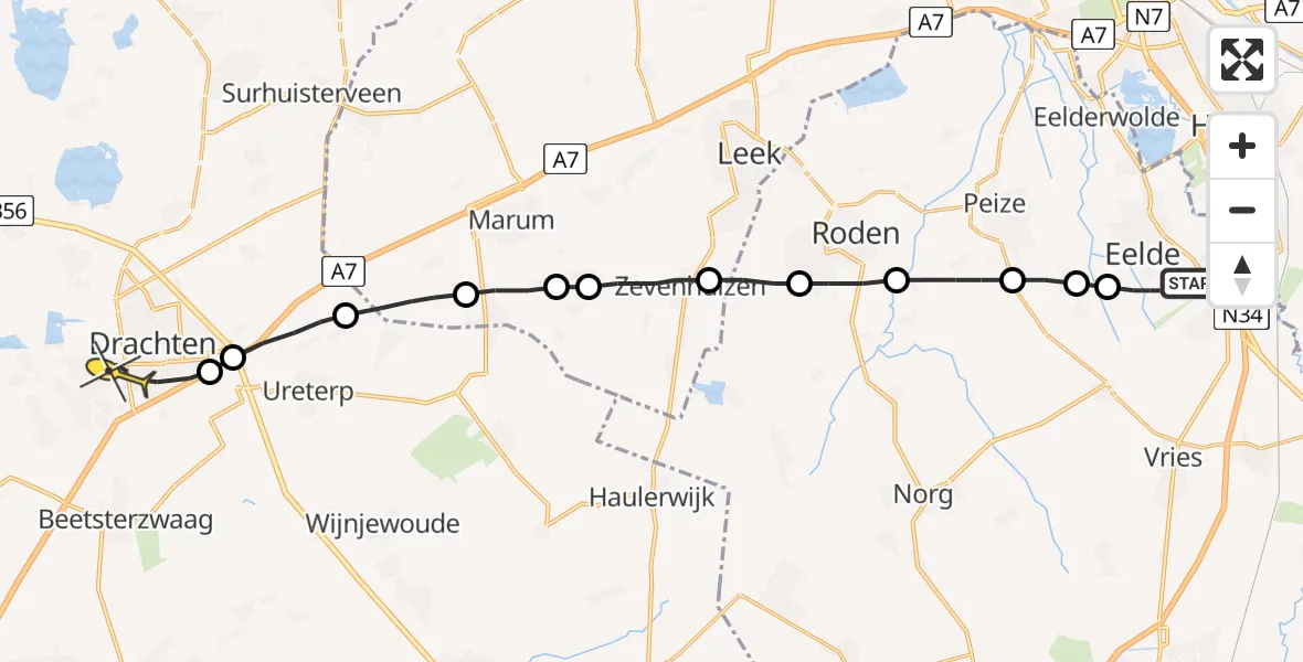 Routekaart van de vlucht: Lifeliner 4 naar Drachten