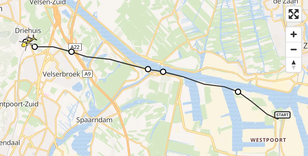 Routekaart van de vlucht: Lifeliner 1 naar Driehuis NH