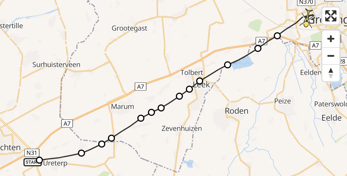 Routekaart van de vlucht: Lifeliner 4 naar Groningen