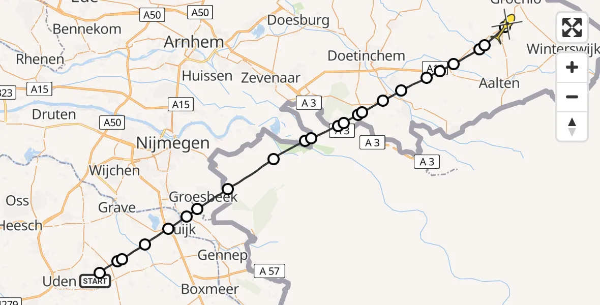 Routekaart van de vlucht: Lifeliner 3 naar Lievelde