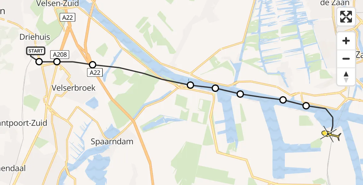 Routekaart van de vlucht: Lifeliner 1 naar Amsterdam Heliport