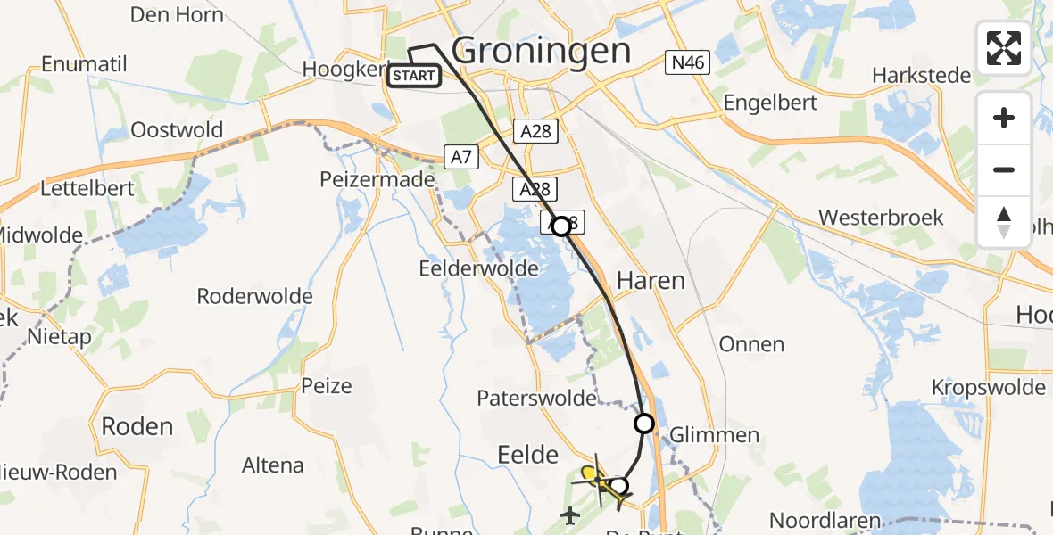 Routekaart van de vlucht: Lifeliner 4 naar Groningen Airport Eelde