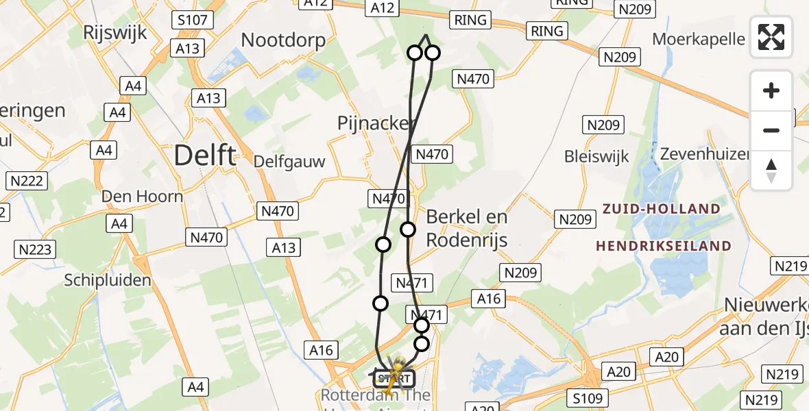 Vluchtroute Traumahelikopter Rotterdam The Hague Airport - Rotterdam The Hague Airport, 11 september 2023, 09:58