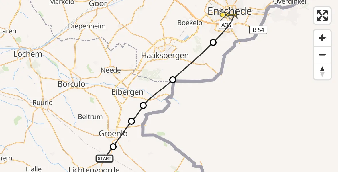 Routekaart van de vlucht: Lifeliner 3 naar Enschede