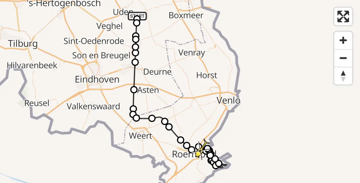 Routekaart van de vlucht: Politieheli naar Swalmen