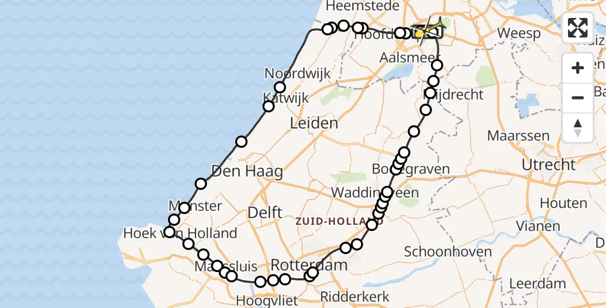 Routekaart van de vlucht: Politieheli naar Schiphol