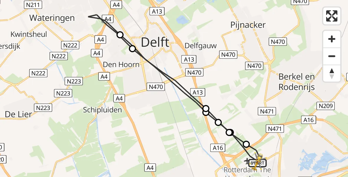 Vluchtroute Traumahelikopter Rotterdam The Hague Airport - Rotterdam The Hague Airport, 11 september 2023, 11:50