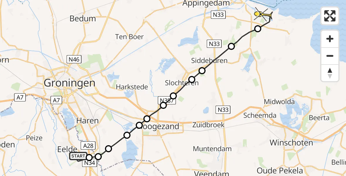 Routekaart van de vlucht: Lifeliner 4 naar Farmsum