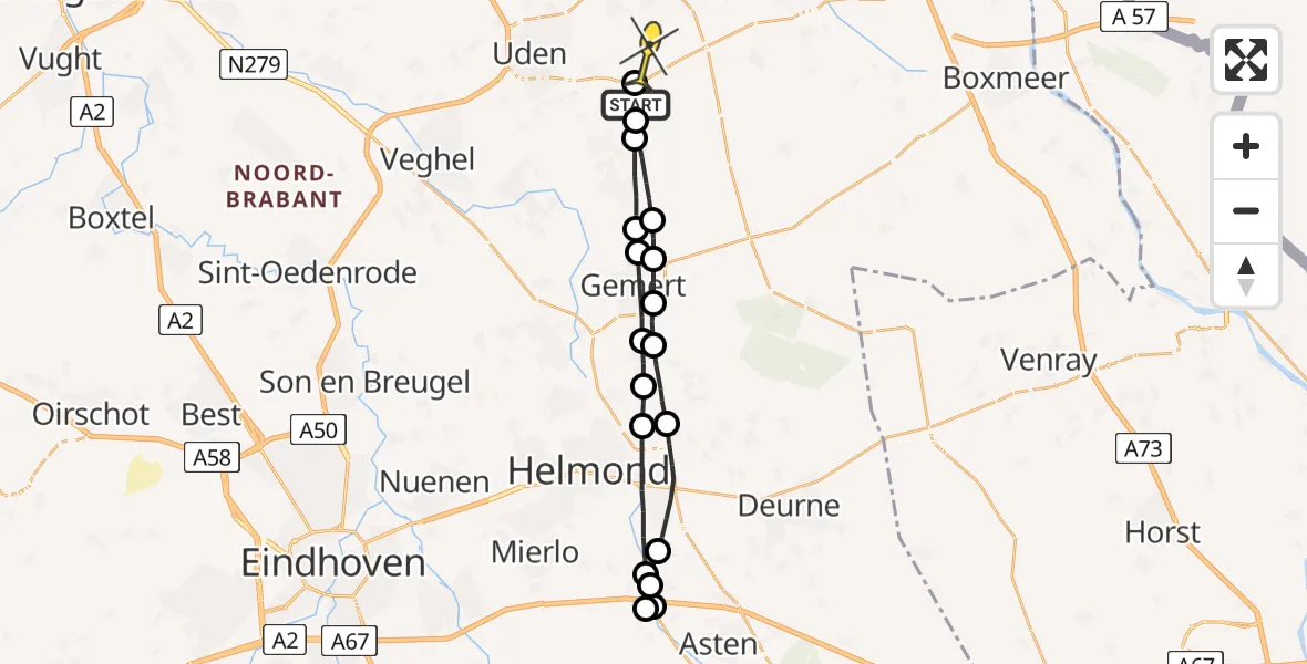 Routekaart van de vlucht: Lifeliner 3 naar Vliegbasis Volkel