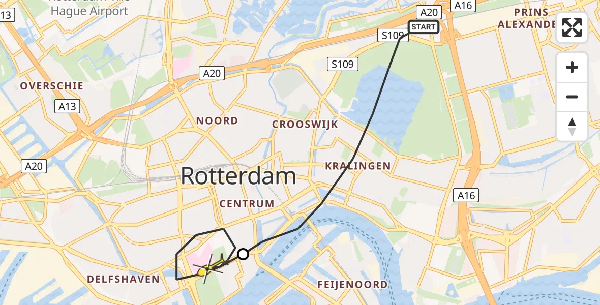 Routekaart van de vlucht: Lifeliner 2 naar Erasmus MC