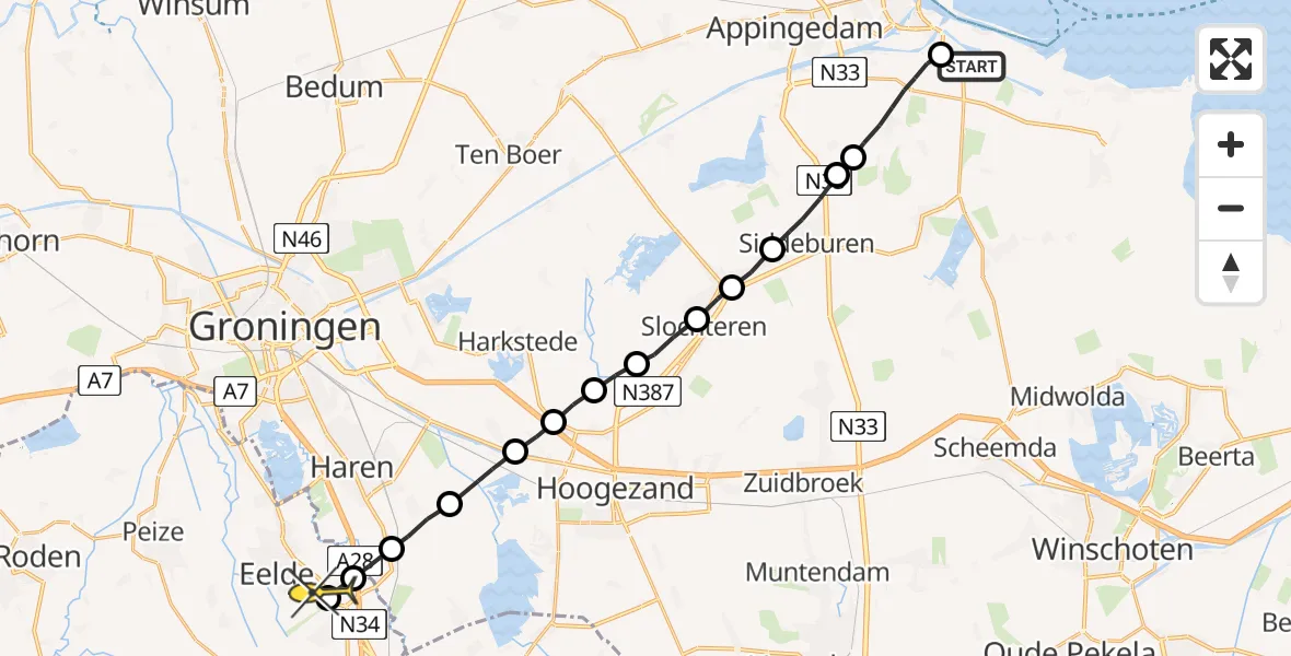 Routekaart van de vlucht: Lifeliner 4 naar Groningen Airport Eelde