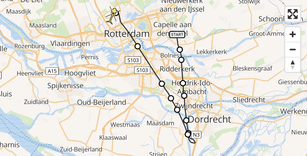 Routekaart van de vlucht: Lifeliner 2 naar Rotterdam The Hague Airport