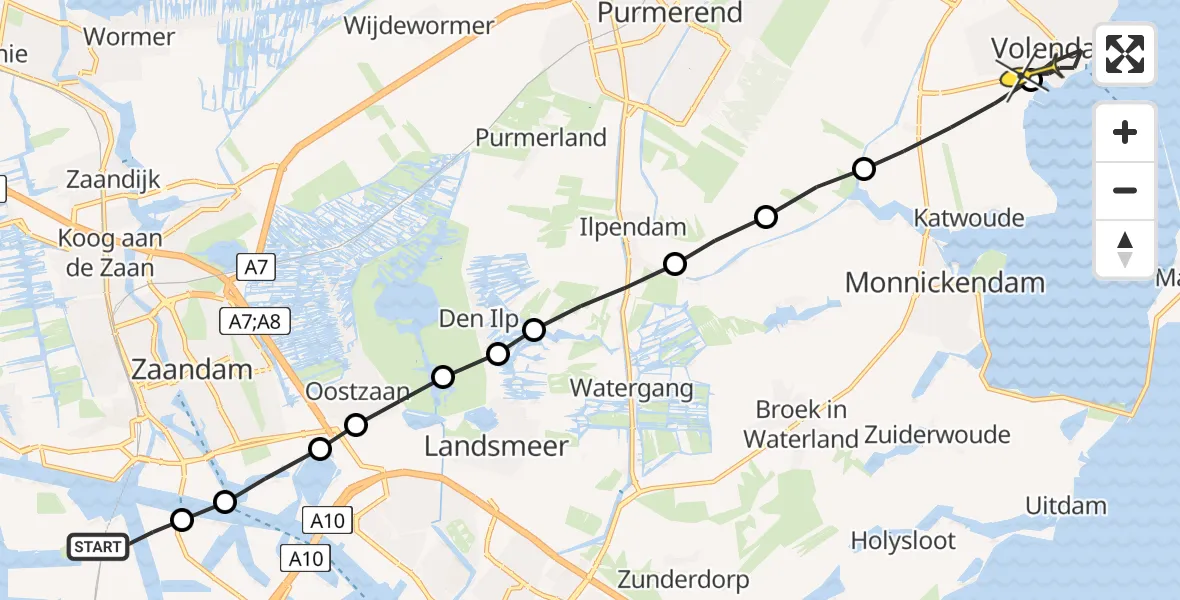 Routekaart van de vlucht: Lifeliner 1 naar Volendam