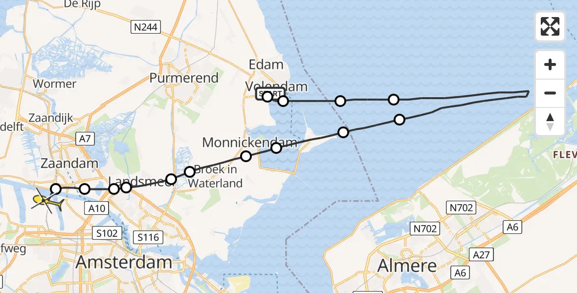 Routekaart van de vlucht: Lifeliner 1 naar Amsterdam Heliport