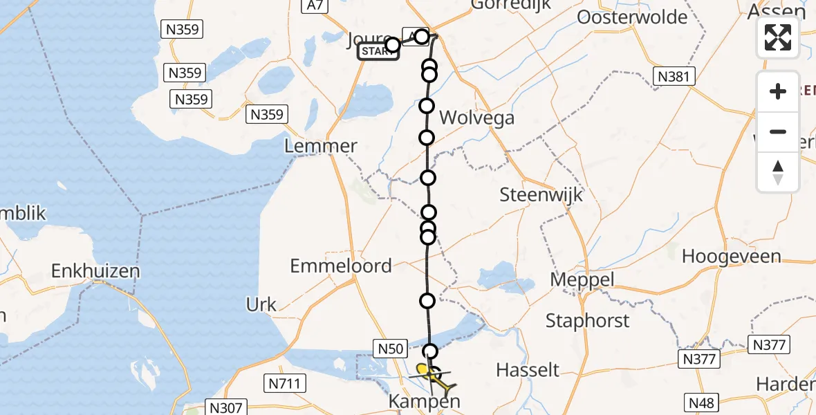 Routekaart van de vlucht: Lifeliner 4 naar IJsselmuiden