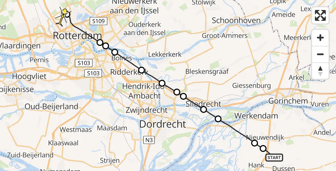 Routekaart van de vlucht: Lifeliner 2 naar Rotterdam The Hague Airport