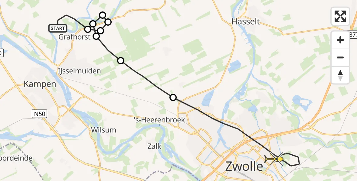 Routekaart van de vlucht: Lifeliner 4 naar Zwolle