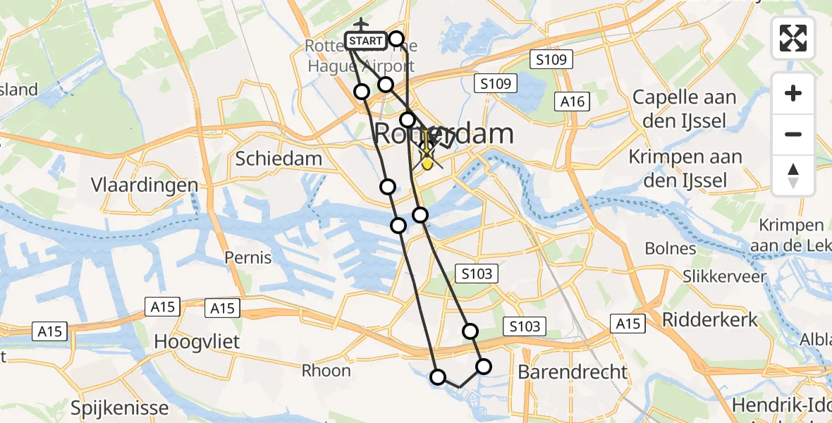 Routekaart van de vlucht: Lifeliner 2 naar Leids Universitair Medisch Centrum (LUMC)