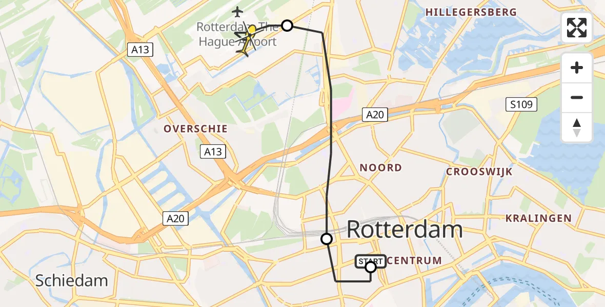 Routekaart van de vlucht: Lifeliner 2 naar Rotterdam The Hague Airport