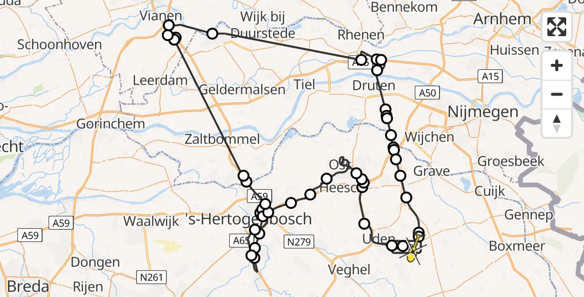 Routekaart van de vlucht: Politieheli naar Vliegbasis Volkel