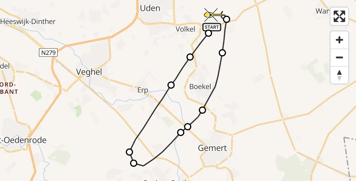 Routekaart van de vlucht: Lifeliner 3 naar Vliegbasis Volkel