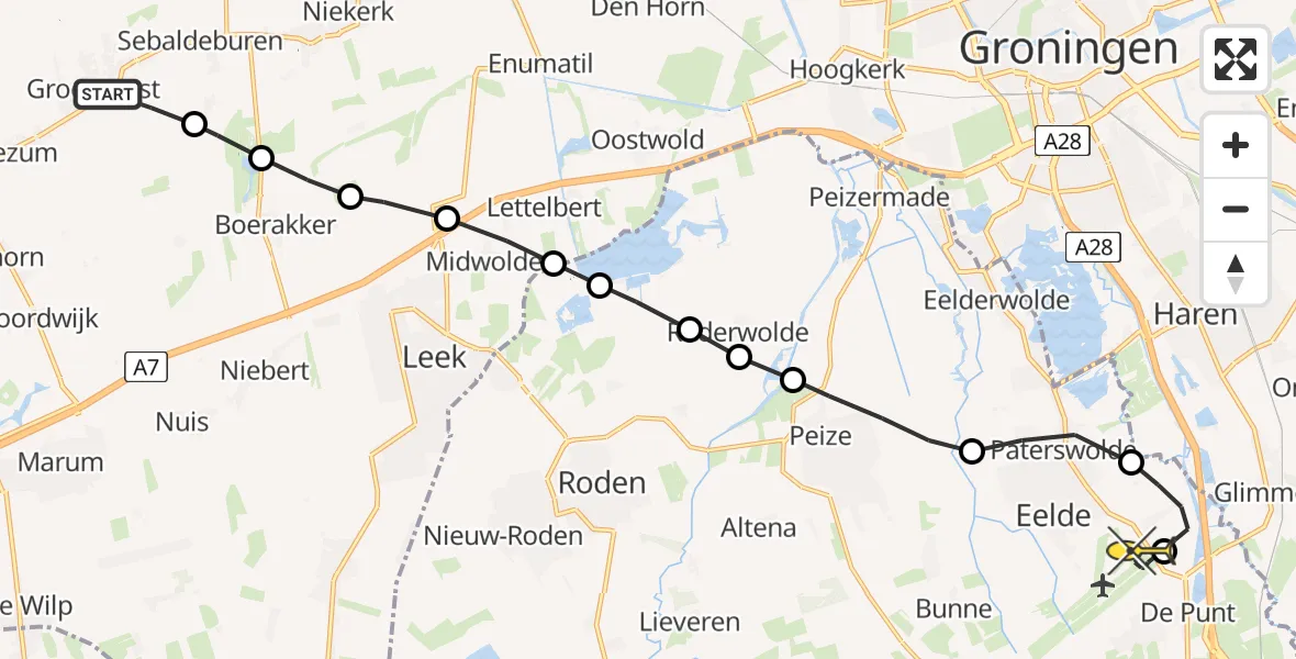 Routekaart van de vlucht: Lifeliner 4 naar Groningen Airport Eelde