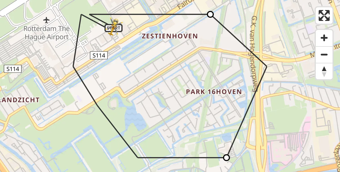 Vluchtroute Traumahelikopter Rotterdam The Hague Airport - Rotterdam The Hague Airport, 11 september 2023, 18:01