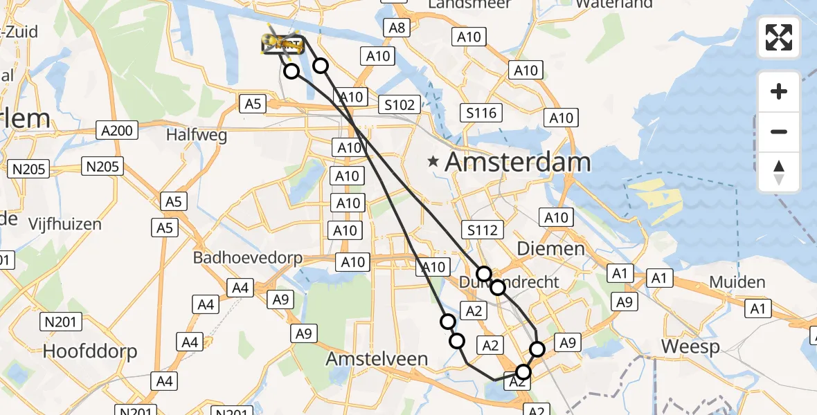 Vluchtroute Traumahelikopter Amsterdam Heliport - Amsterdam Heliport, 11 september 2023, 18:09