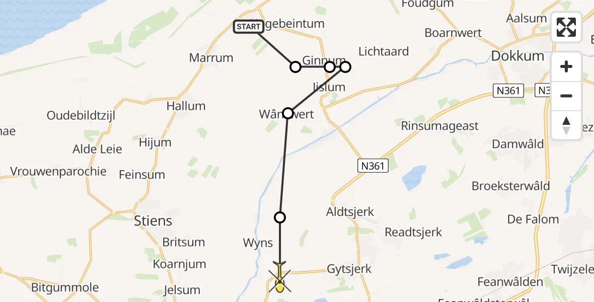 Routekaart van de vlucht: Ambulanceheli naar Miedum