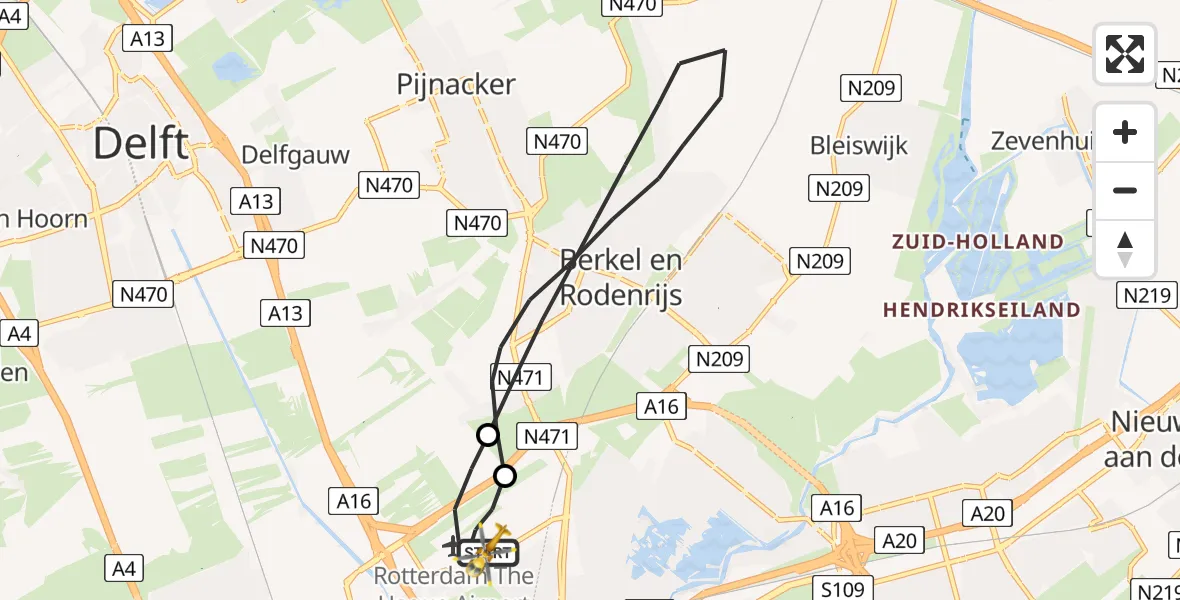 Vluchtroute Traumahelikopter Rotterdam The Hague Airport - Rotterdam The Hague Airport, 12 september 2023, 07:42