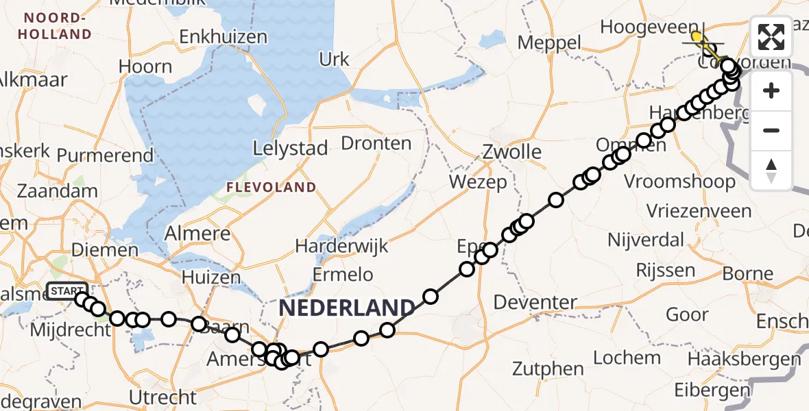 Routekaart van de vlucht: Politieheli naar Dalerpeel