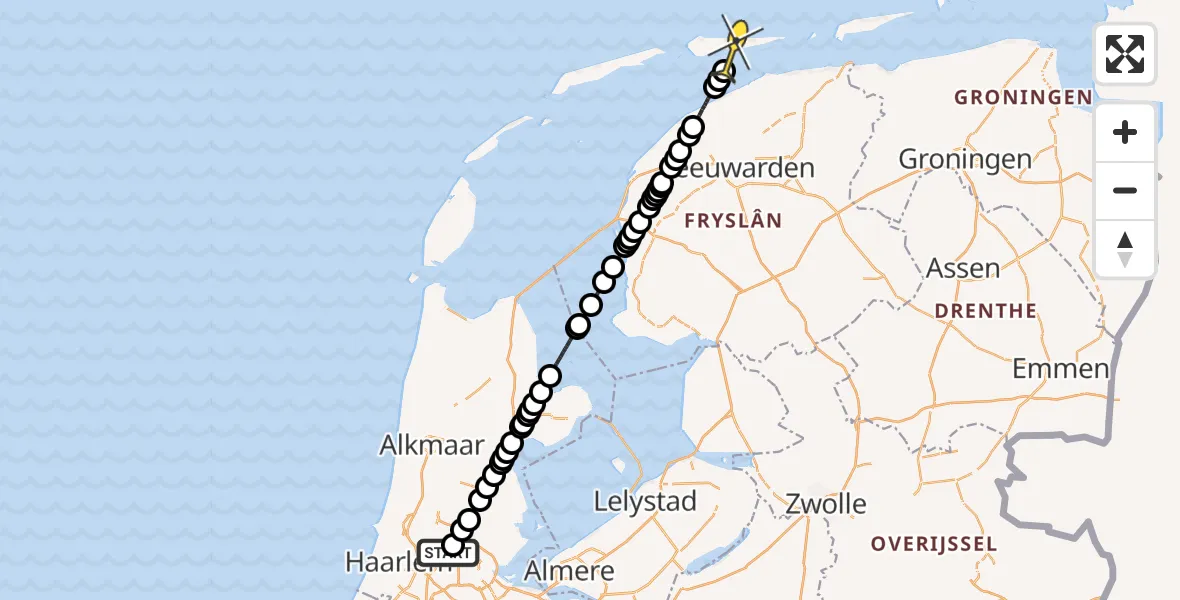 Routekaart van de vlucht: Lifeliner 1 naar Nes