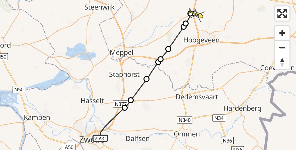 Routekaart van de vlucht: Lifeliner 4 naar Pesse