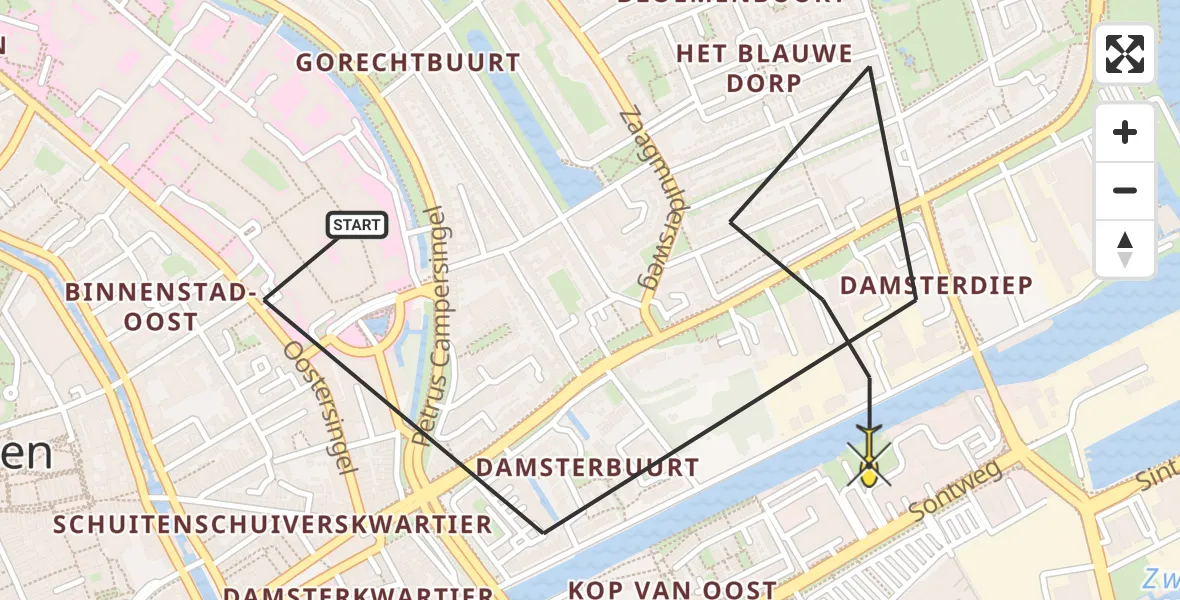 Routekaart van de vlucht: Lifeliner 1 naar Universitair Medisch Centrum Groningen