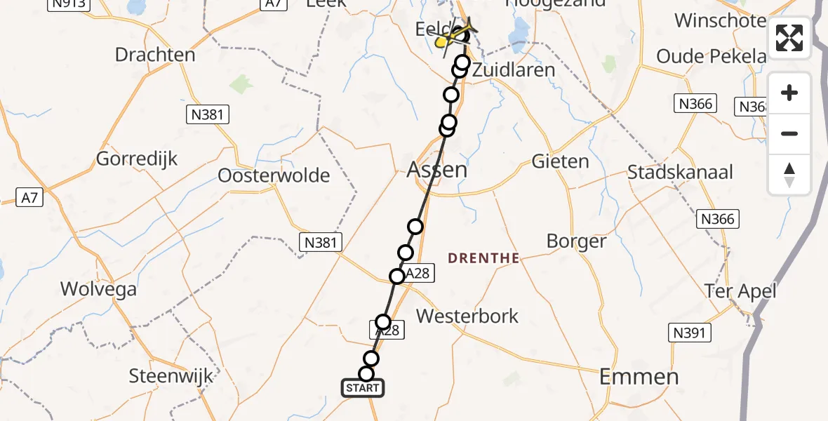 Routekaart van de vlucht: Lifeliner 4 naar Groningen Airport Eelde