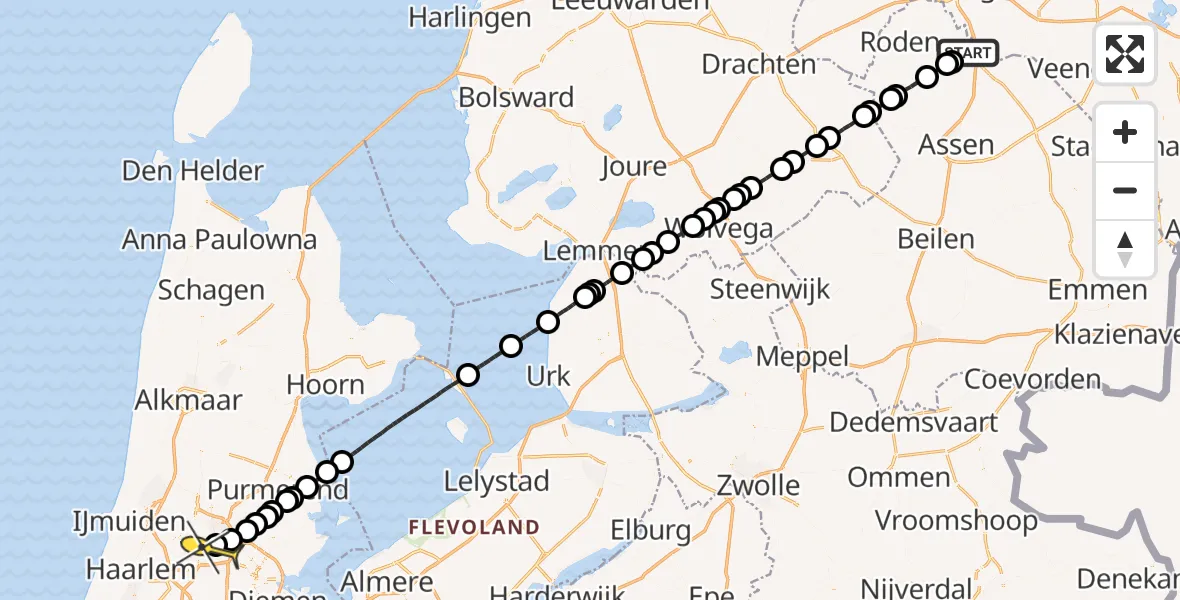 Routekaart van de vlucht: Lifeliner 1 naar Amsterdam Heliport