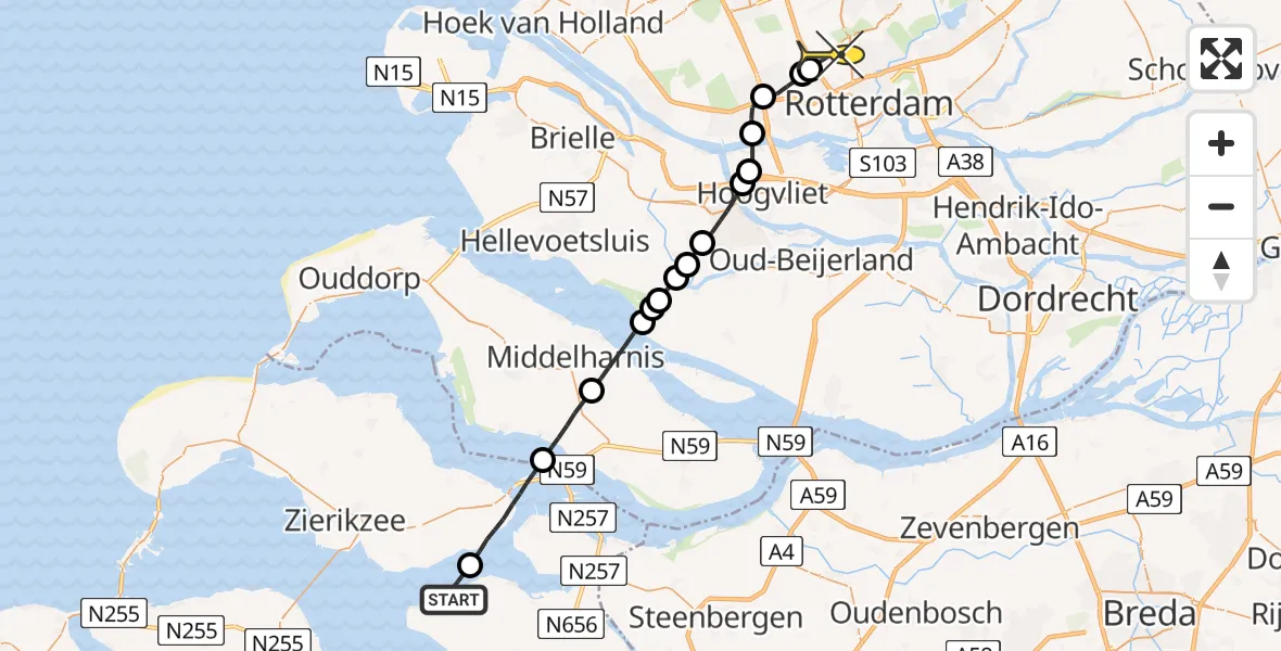 Routekaart van de vlucht: Lifeliner 2 naar Rotterdam The Hague Airport