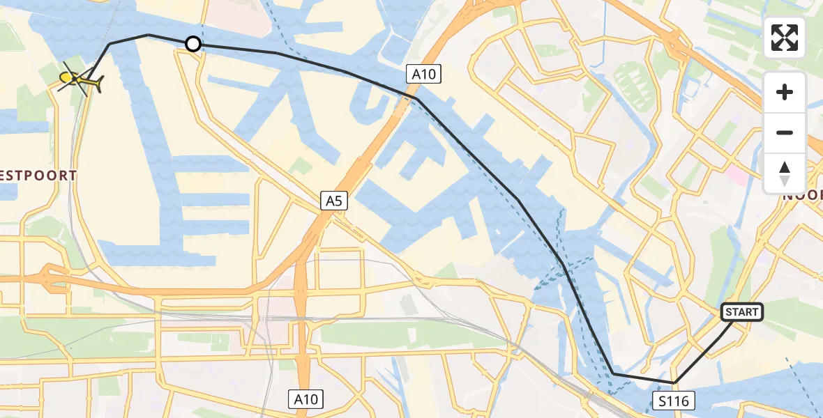 Routekaart van de vlucht: Lifeliner 1 naar Amsterdam Heliport