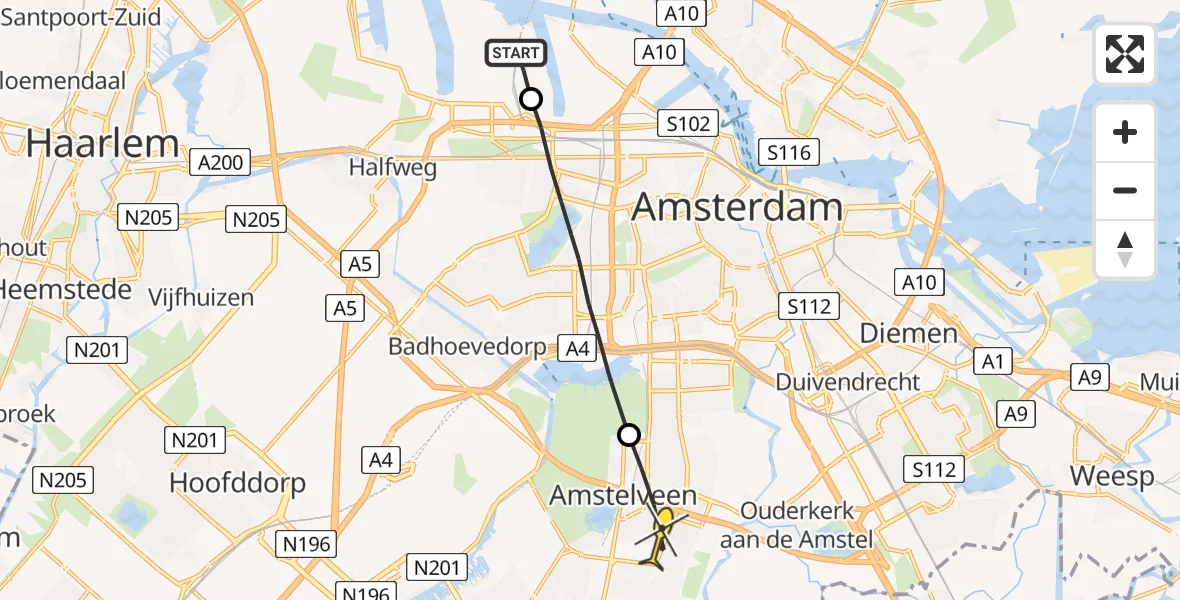 Routekaart van de vlucht: Lifeliner 1 naar Amstelveen