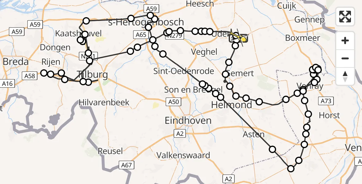 Routekaart van de vlucht: Politieheli naar Vliegbasis Volkel