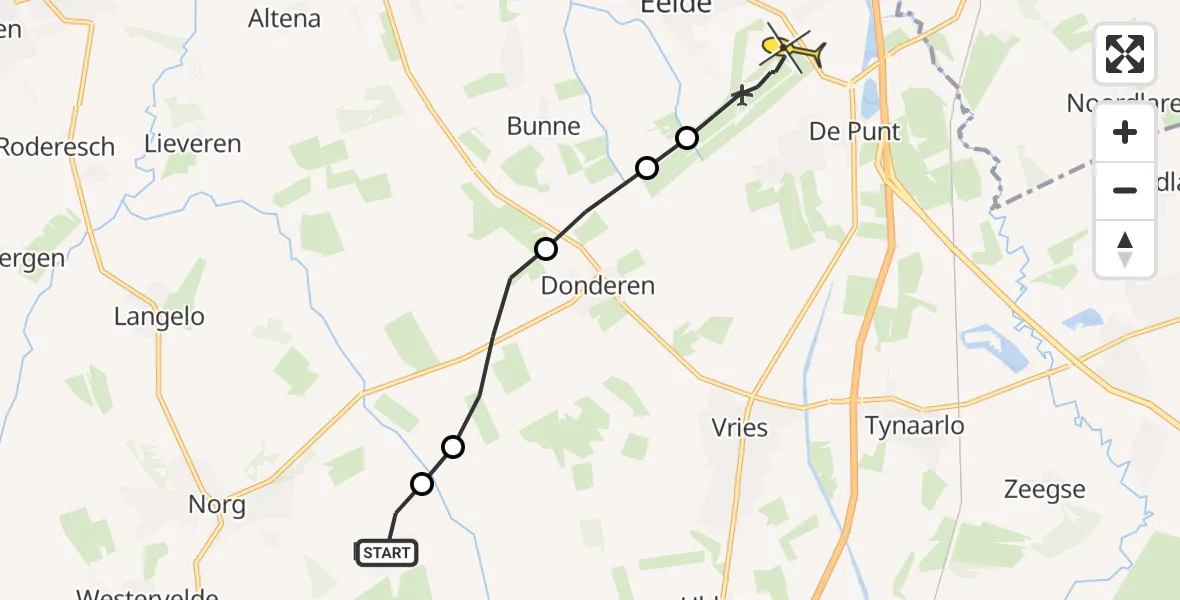 Routekaart van de vlucht: Lifeliner 4 naar Groningen Airport Eelde