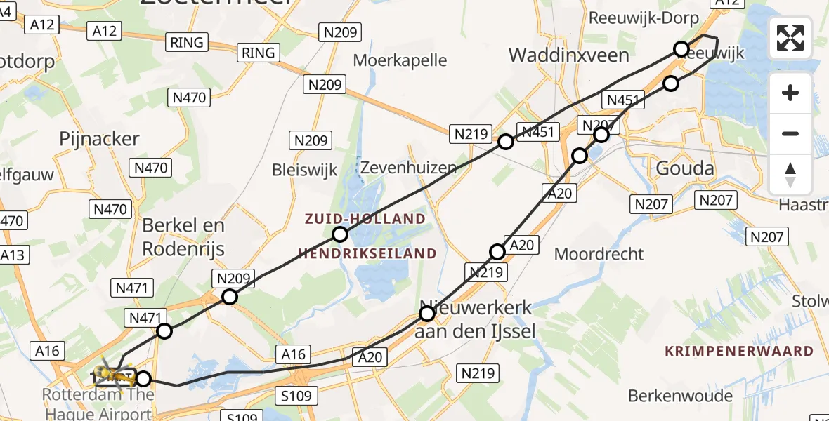 Vluchtroute Traumahelikopter Rotterdam The Hague Airport - Rotterdam The Hague Airport, 12 september 2023, 17:35