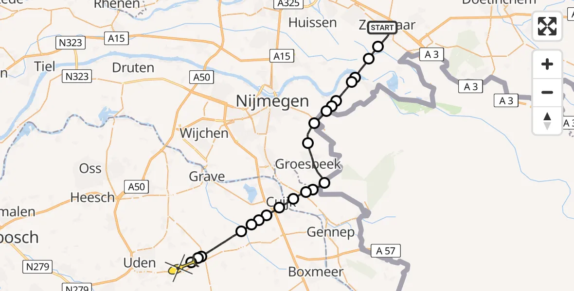 Routekaart van de vlucht: Lifeliner 3 naar Vliegbasis Volkel