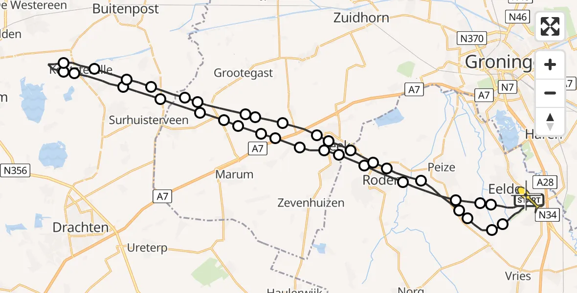 Routekaart van de vlucht: Lifeliner 4 naar Groningen Airport Eelde
