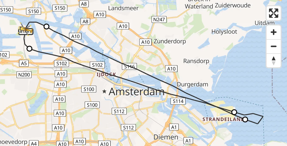 Vluchtroute Traumahelikopter Amsterdam Heliport - Amsterdam Heliport, 12 september 2023, 21:12
