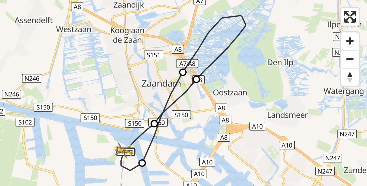 Vluchtroute Traumahelikopter Amsterdam Heliport - Amsterdam Heliport, 13 september 2023, 05:31